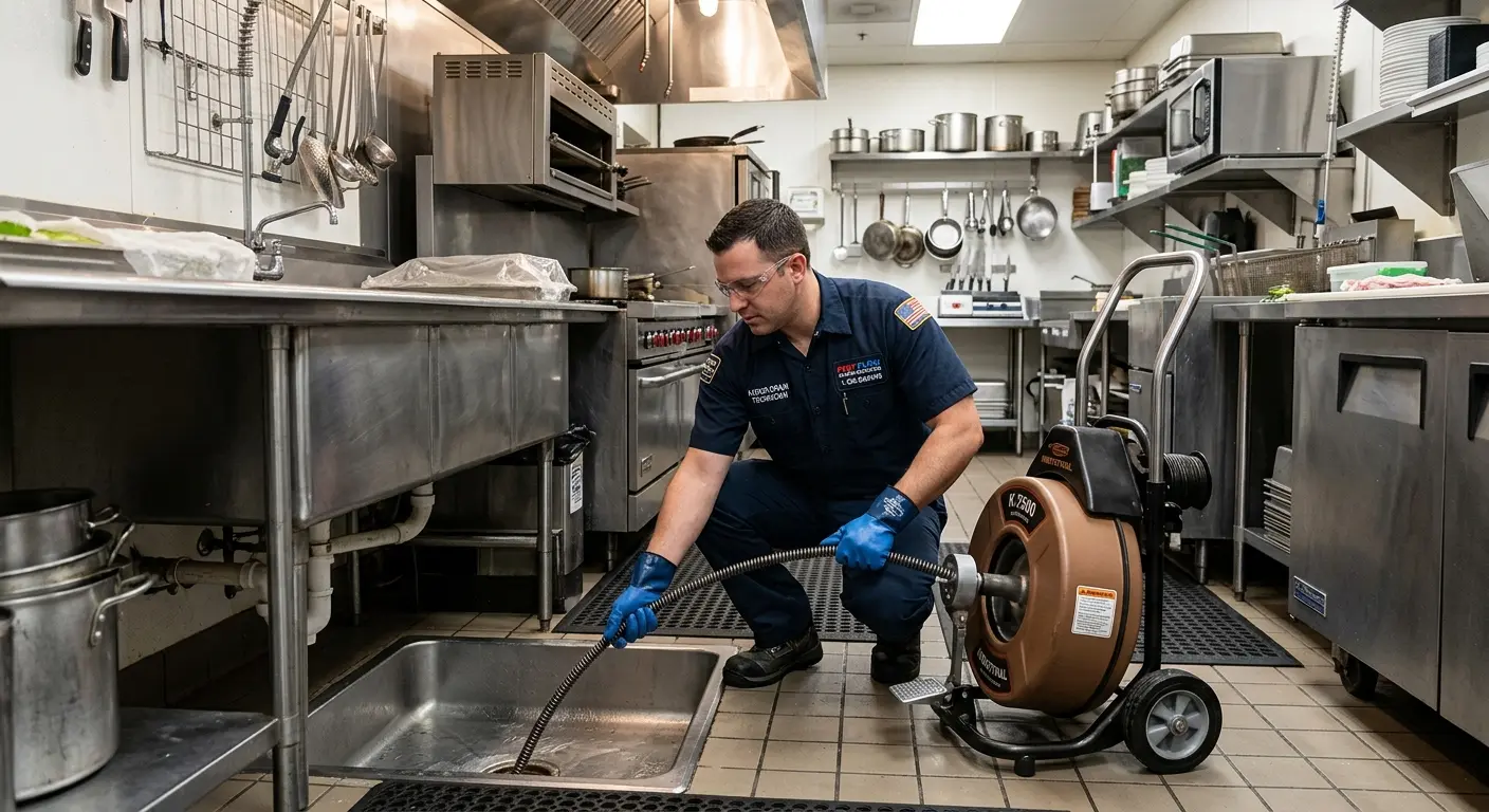Commercial drain cleaning service in a restaurant kitchen in Cordele